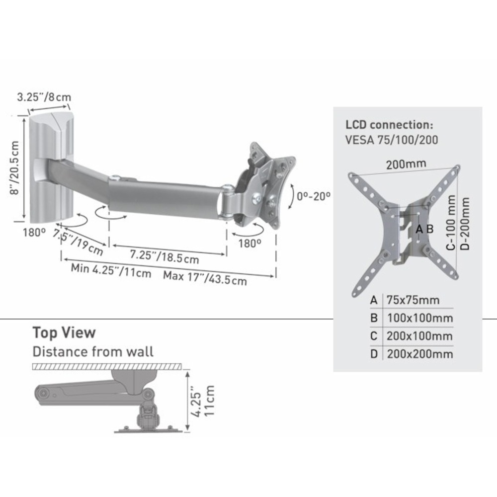 Кронштейн наклонно-поворотный Barkan Model 34 Silver