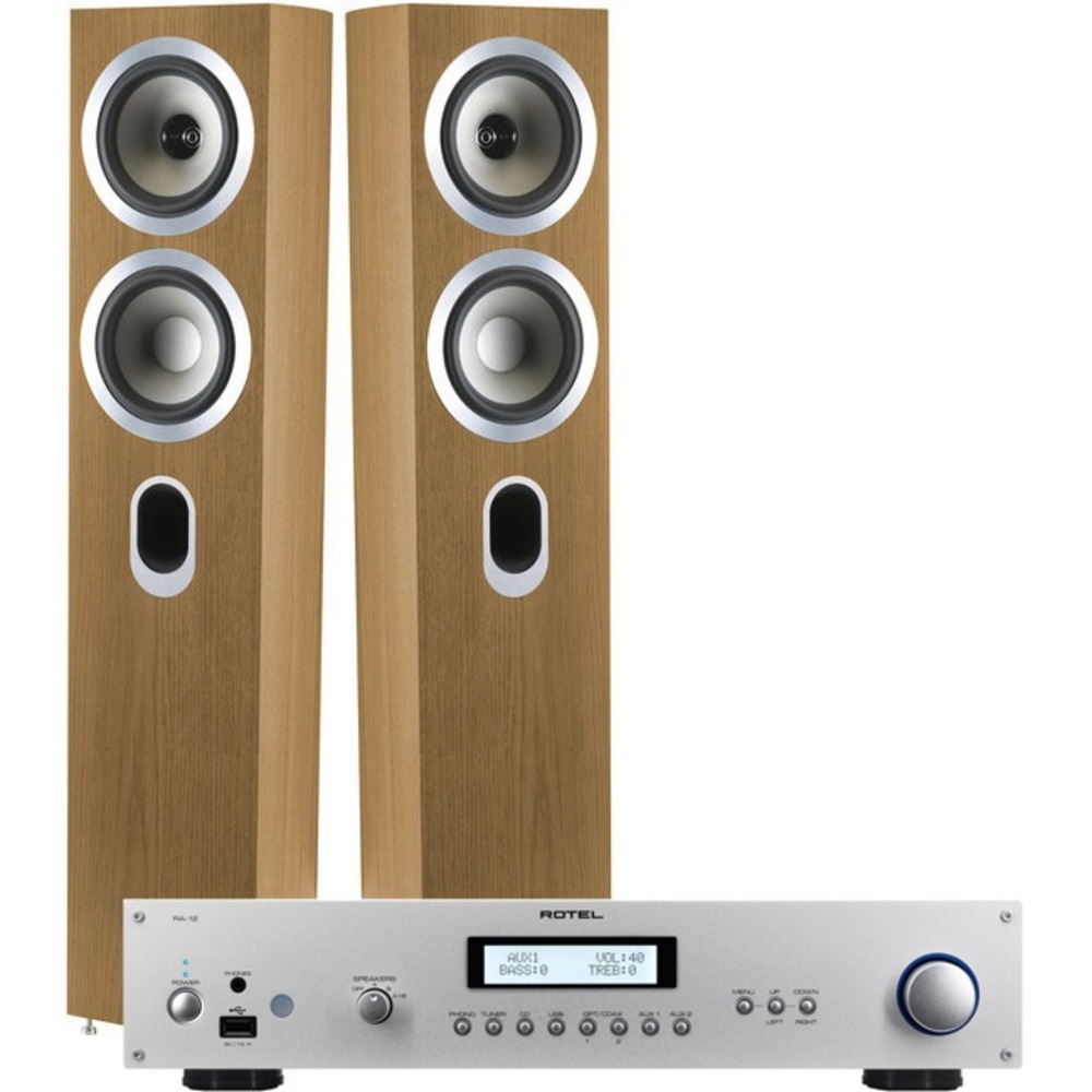 Комплект акустических систем Rotel RA-11 V2 Silver + Tannoy Revolution DC4 T Light Oak