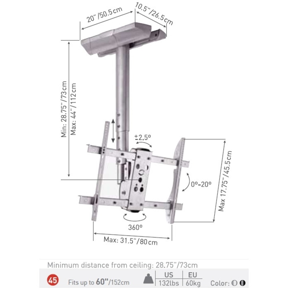 Кронштейн фиксированный Barkan Model 45 Silver
