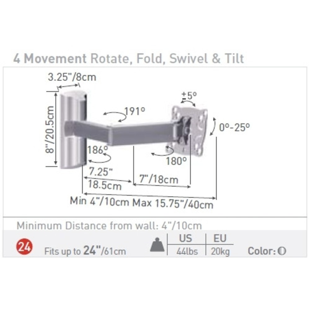 Кронштейн наклонно-поворотный Barkan Model 24 Silver