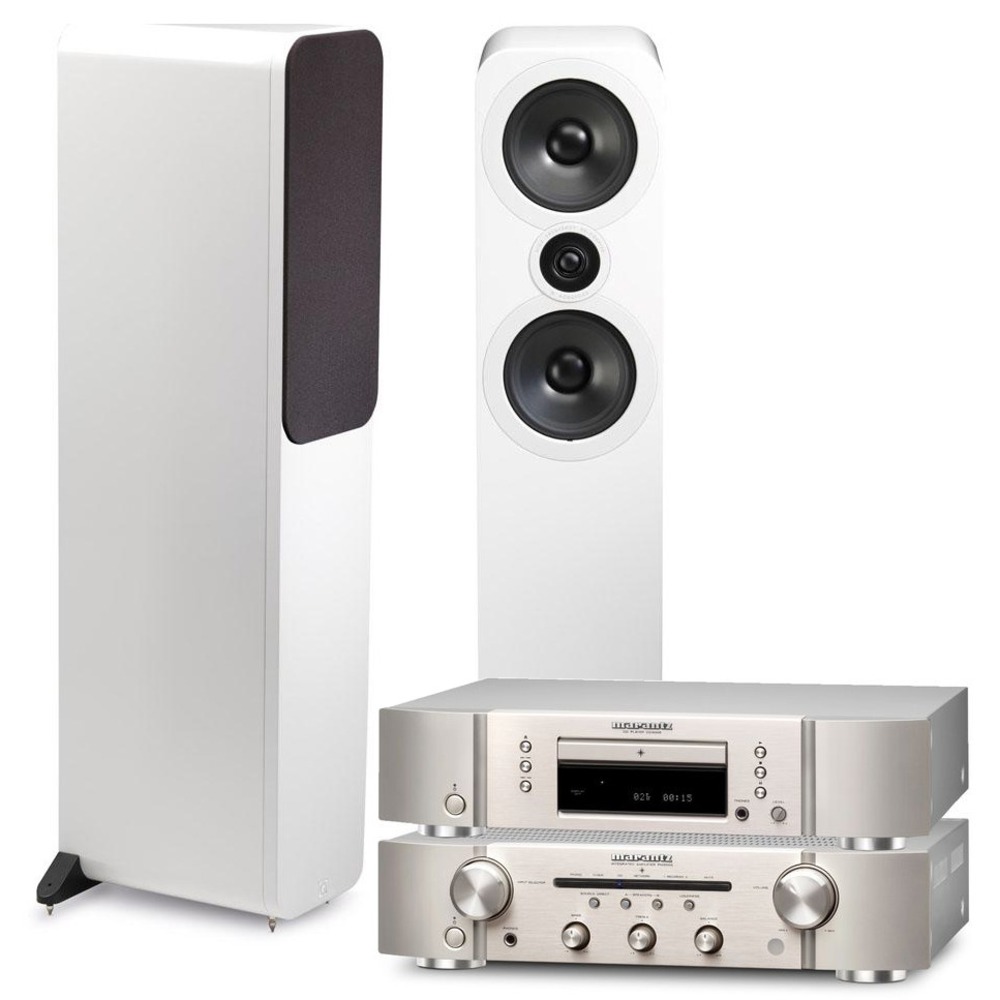 Комплект акустических систем Marantz CD6005 + PM6005 Silvergold + Q Acoustics Q3050 Gloss White