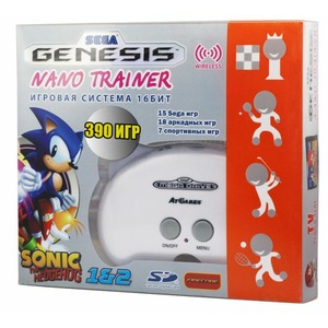 Игровая приставка SEGA Genesis Nano Trainer + 390 игр + SD карта + адаптер + кабель USB (белый)