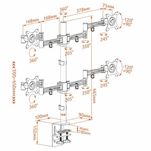 Кронштейн для двух и более дисплеев Kron D422E Black
