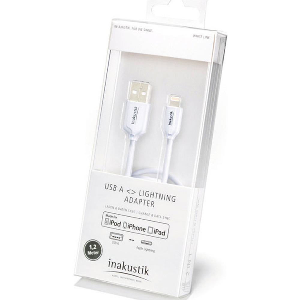 Кабель USB 2.0 Тип A - Lightning Inakustik 010392120 White Line USB A - Lightning 1.2m