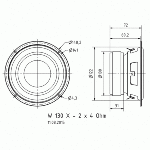 Динамик профессиональный НЧ Visaton W 130 X/2x4