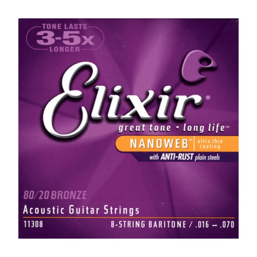 Струны для акустической 8-струнной баритон гитары Elixir 11308 NANOWEB