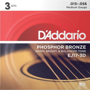 Стрыны для акустической гитары 3 комплекта DAddario EJ17-3D