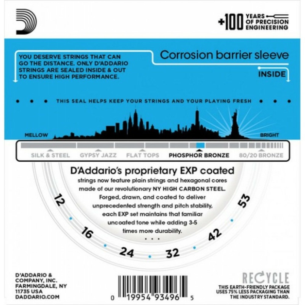 Струны 2 комплека каподастр в подарок DAddario EXP16-2DCAPO