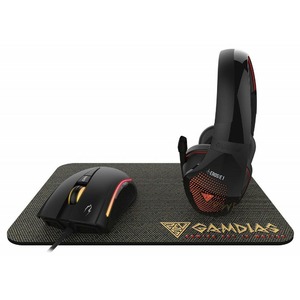 Комбо-набор, состоящий из коврика, оптической мыши с мультицветной подсветкой и гарнитуры Gamdias ARTEMIS E1