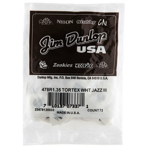 Медиатор DUNLOP 478R1.35 Tortex White Jazz III 72 шт