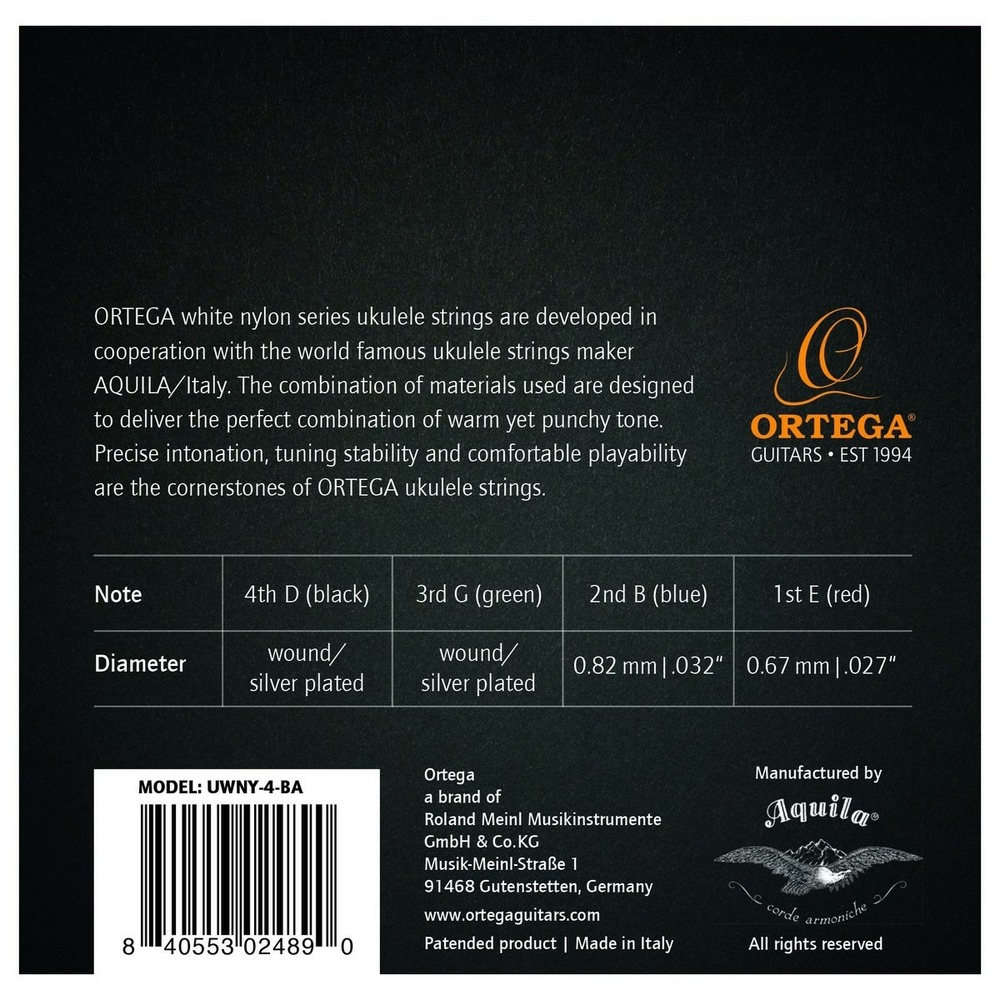 Струны для укулеле баритон Ortega UWNY-4-BA