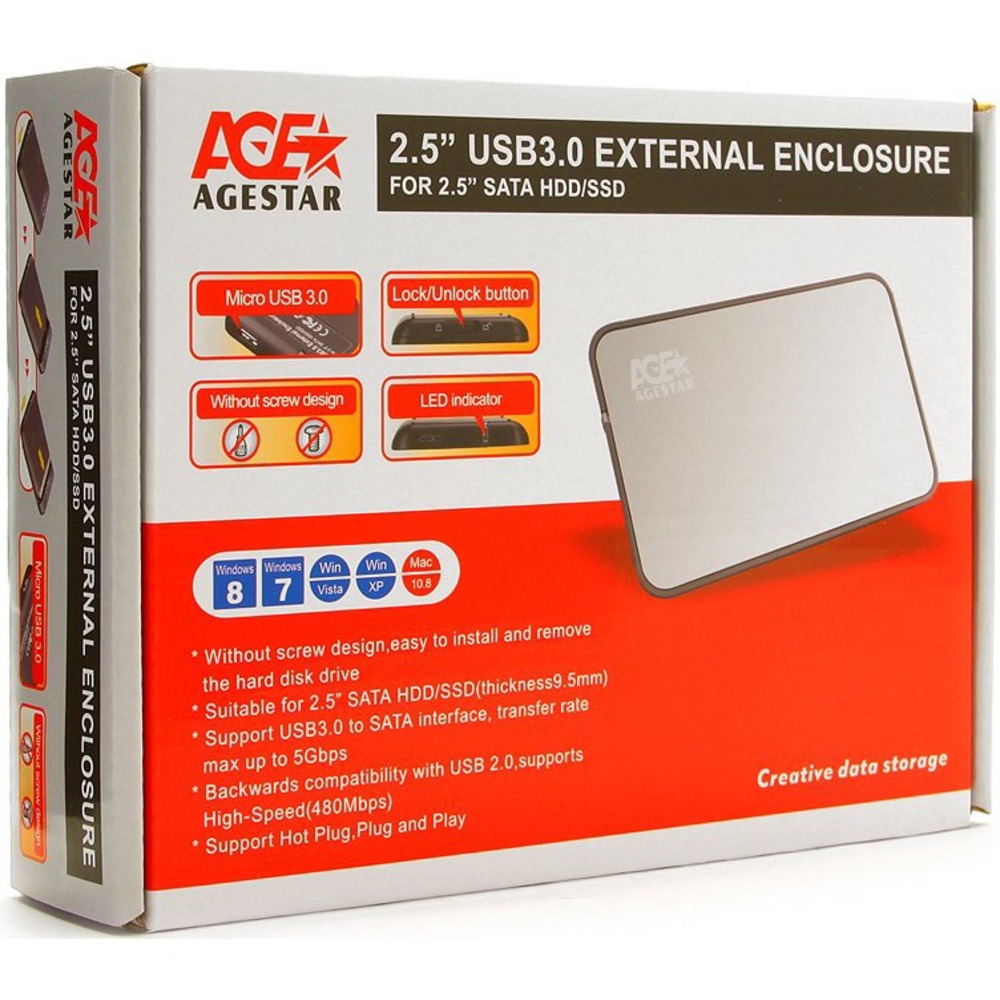 Корпус для жёсткого диска AgeStar 3UB2A8-6G (SILVER)
