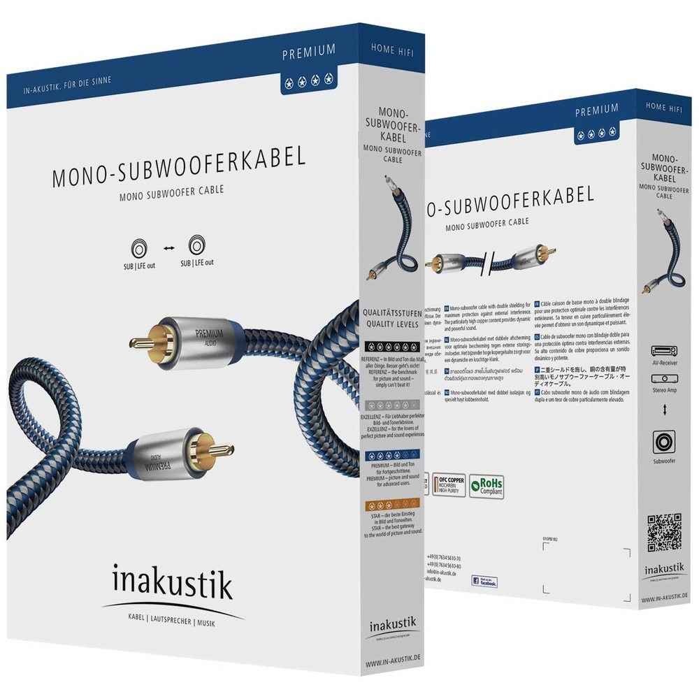 Кабель сабвуферный 1xRCA-1xRCA Inakustik 00408151 Premium Mono Sub 15.0m