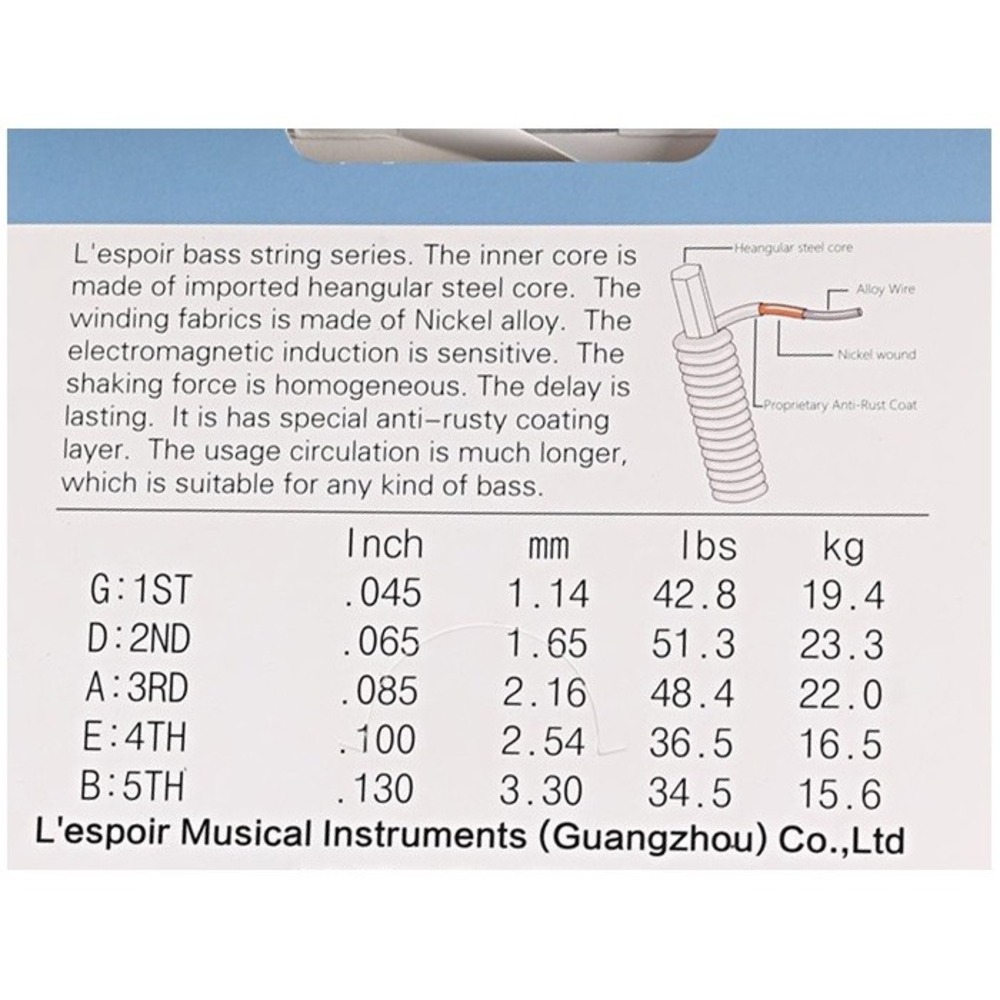 Струны для 5 ти струнной бас гитары LESPOIR LB-05
