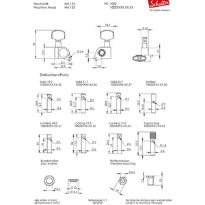 Комплект одиночной колковой механики SCHALLER 10020223.02.52 M6 135 Locking 19.5