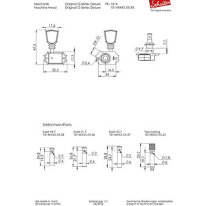 Комплект одиночной колковой механики SCHALLER 10140523.16.55 Original G-Series Deluxe SR Toplocking