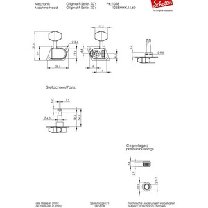 Комплект одиночной колковой механики SCHALLER 10580520.15.60 Original F-Series 70s