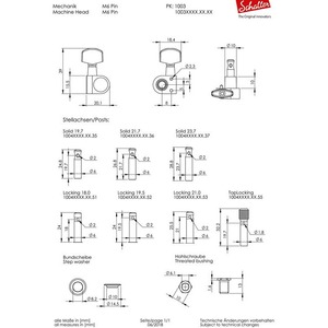 Комплект одиночной колковой механики SCHALLER 10030420.01.36 M6 Pin