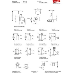 Комплект одиночной колковой механики SCHALLER 10020523.02.36 M6 135