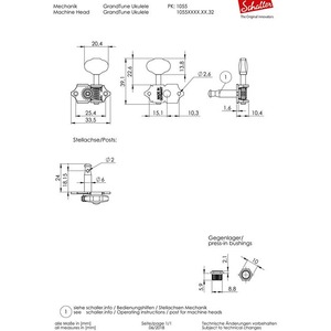 Комплект одиночной колковой механики для укулеле SCHALLER 10550703.42.32