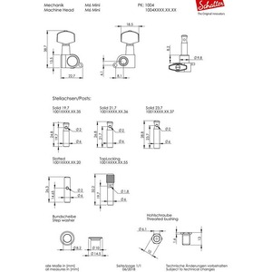 Комплект одиночной колковой механики SCHALLER 10040223.01.36