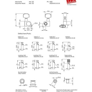 Комплект одиночной колковой механики SCHALLER 10020523.02.52