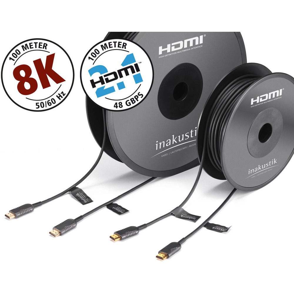 Кабель HDMI - HDMI оптоволоконные Inakustik 009245100 Professional HDMI 2.1 Optical Fiber Cable 100.0m