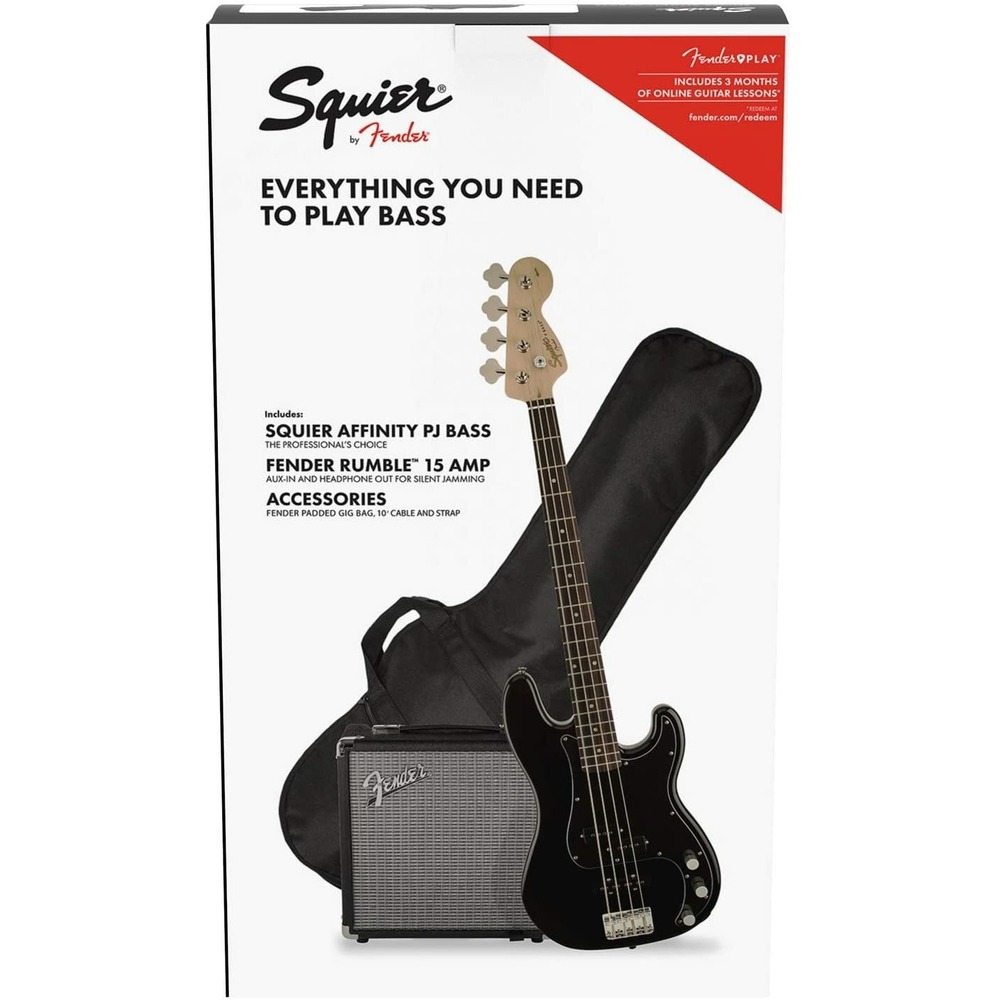 Гитарный комплект Fender Squier Affinity Series Precision Bass PJ Pack Laurel Fingerboard Black Gig Bag Rumble 15