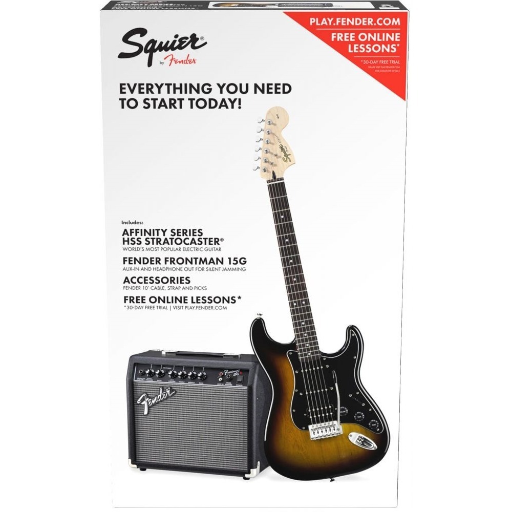 Гитарный комплект Fender Squier Affinity Series Stratocaster HSS Pack Laurel Fingerboard Brown Sunburst Gig Bag 15G 230V EU