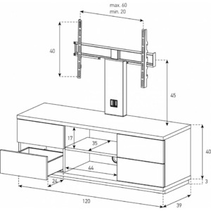 Тумба с ТВ стендом Sonorous LBA 124S SLV TCV TCV