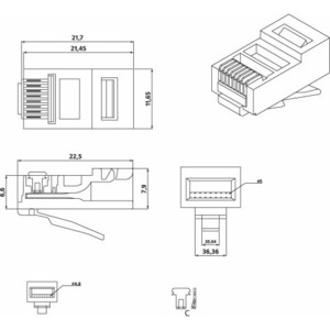 Разъем RJ45 Hyperline PLUG-8P8C-U-C5 (1 шт)