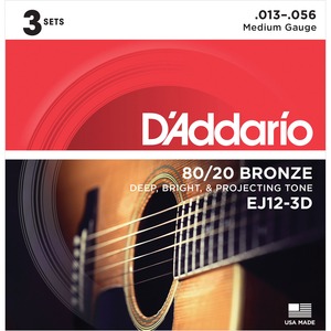 3 комплекта струн для 6-струнной акустической гитары 13-56 DAddario EJ12-3D