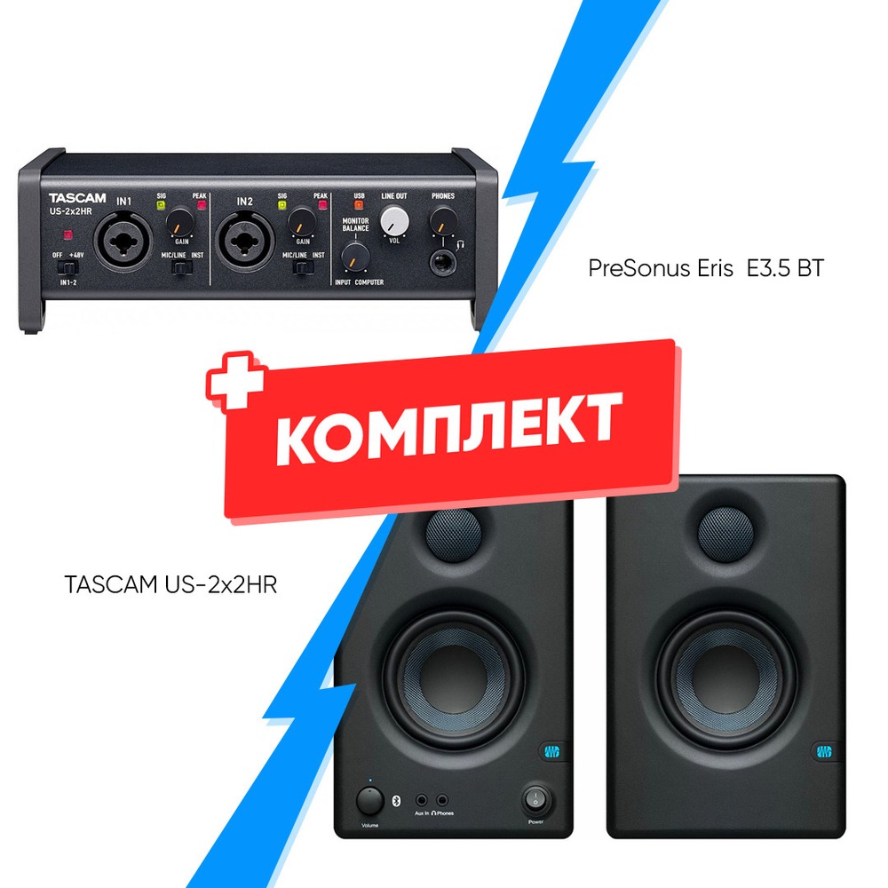 Комплект оборудования для звукозаписи TASCAM US-2x2HR + PreSonus Eris E3.5 BT