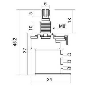 Потенциометр 250кОм для гитары Hosco Push-250B
