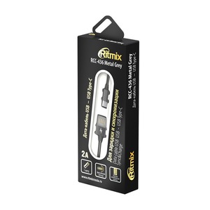 Кабель USB 3.1 Тип C - USB 2.0 Тип A Ritmix RCC-436 Metal Grey 1.0m