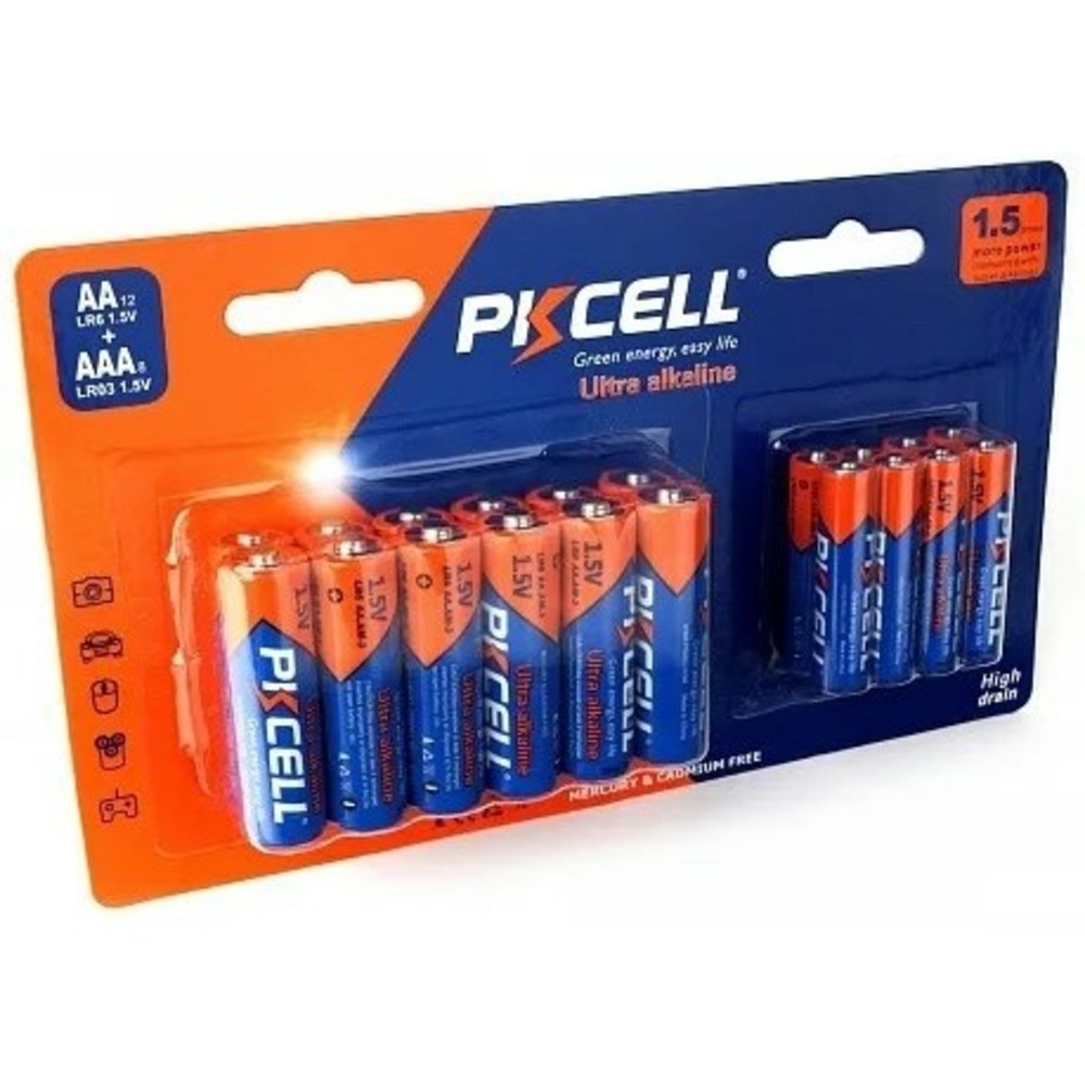 Батарейка PKCELL LR6(12)+LR03(8) тип - AAА 8 шт + АА 12 шт в блистере