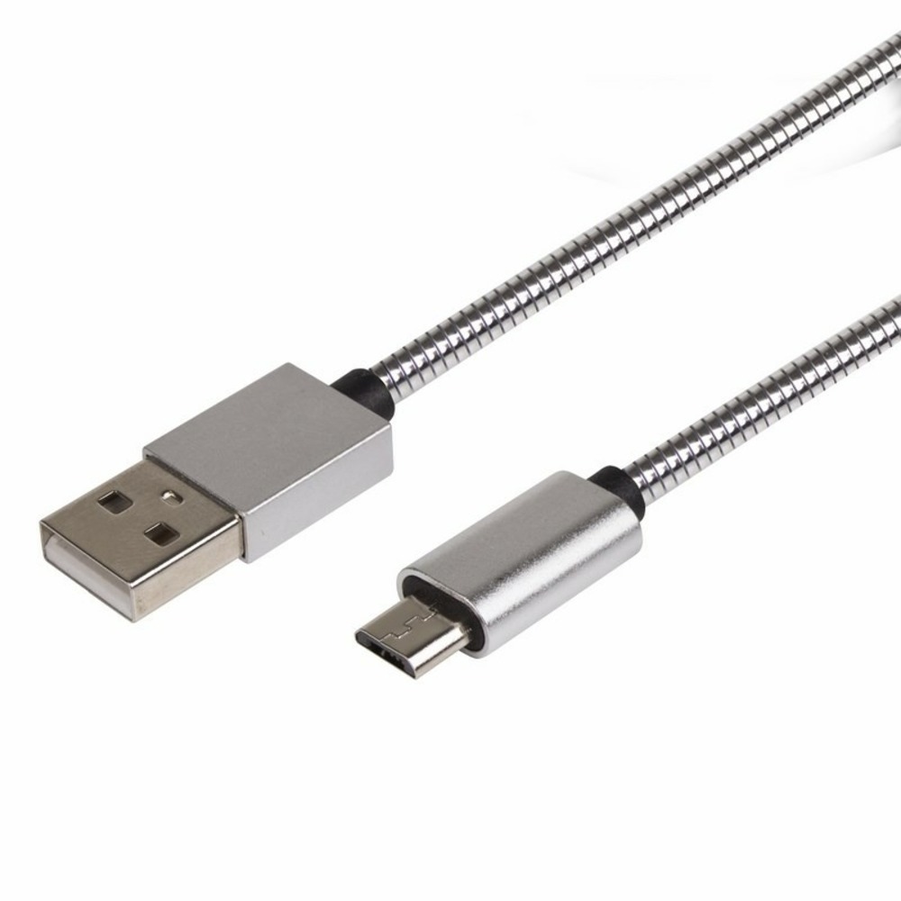 USB кабель microUSB Rexant 18-4241 в металлической оплетке серебристый 1м (10 штук)