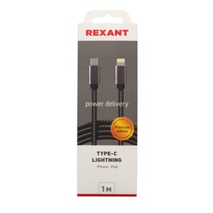 Кабель Rexant 18-7054 Type-C-Lightning PD, графит, нейлон 1.0m