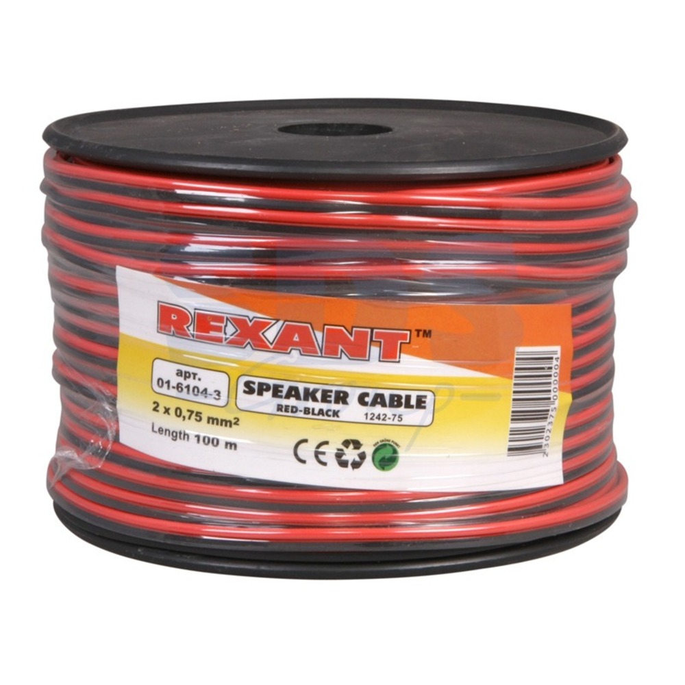 Кабель акустический на катушке Rexant 01-6104-3 2х0.75 мм2 (красно-черный) (100 метров)