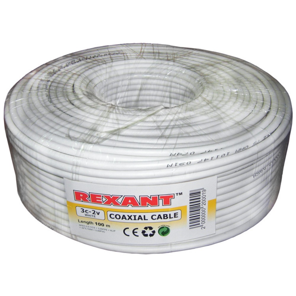 Антенный кабель в нарезку Rexant 01-2612 3С-2V+CU, (48%), 75 Ом, белый (100 метров)