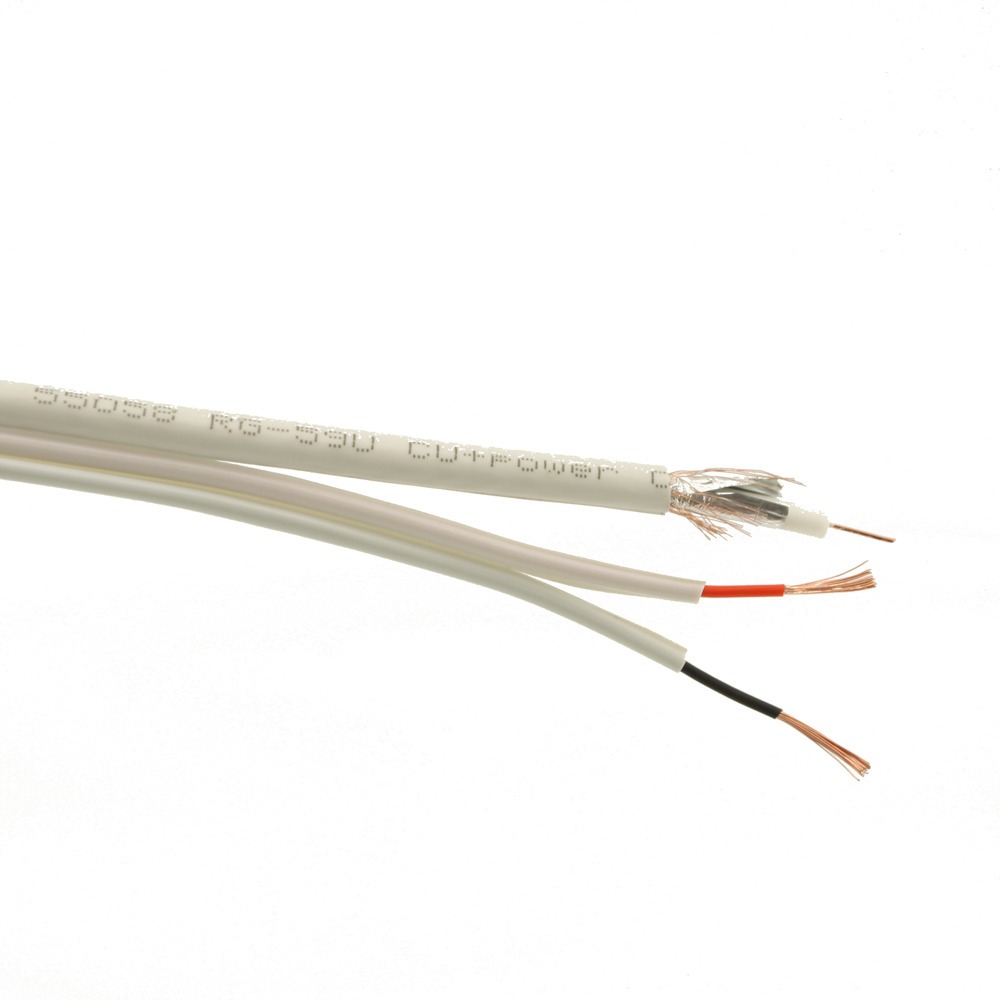 Антенный кабель в нарезку NETKO 55058 RG-59U (CU, CCA) +2x0.75мм2 CCA мн/ж, КВОС, внутренний, белый
