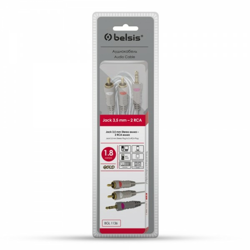 Кабель аудио 1xMini Jack - 2xRCA Belsis BGL1136 1.8m