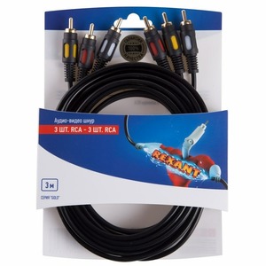 Кабель видео 3xRCA - 3xRCA Rexant 06-3051 3 м, GOLD (10 штук)