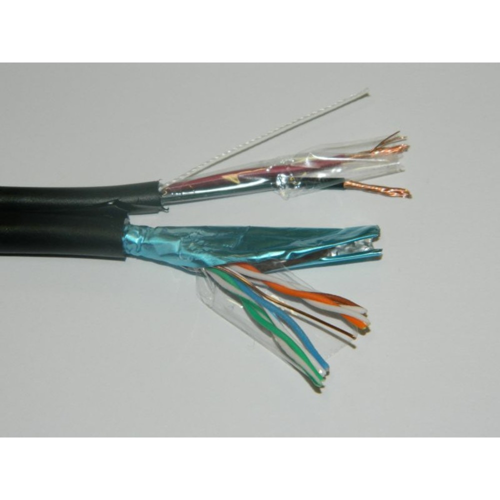 Кабель витая пара на катушке LC 55255 FTP4 cat.5, 200м, CCA +2x0.75мм2 CCA многожильный, наружный, черный