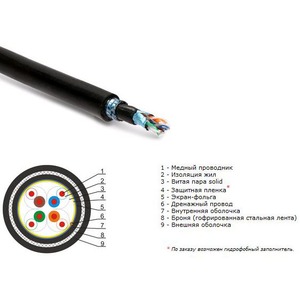 Кабель витая пара в нарезку Hyperline FUTP4-C5E-S24-ARM-OUT-PE/PE-BK