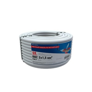 Провод электрический Rexant 01-8035-50 Провод соединительный ПВС 2x1,5 мм, белый, длина 50 метров, ГОСТ 7399-97