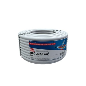 Провод электрический Rexant 01-8036-20 Провод соединительный ПВС 2x2,5 мм, длина 20 метров, ГОСТ 7399-97