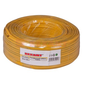 Кабель телефонный в нарезку Rexant 01-5103 4 жилы 100м желтый (ШТЛП-4)