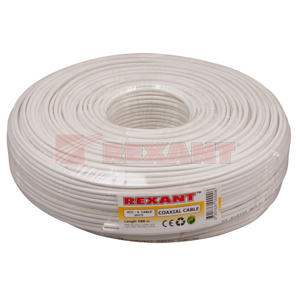 Кабель видеонаблюдения Rexant 01-4203 VCC-4 (4x0.5мм) белый (ККСВГ)