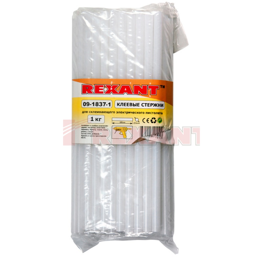 Клеевой пистолет и стержни Rexant 09-1837-1 прозрачный (1 килограмм)